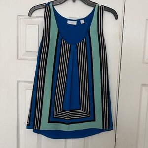 Sleeveless Blue and Mint Geometric Stripe Blouse